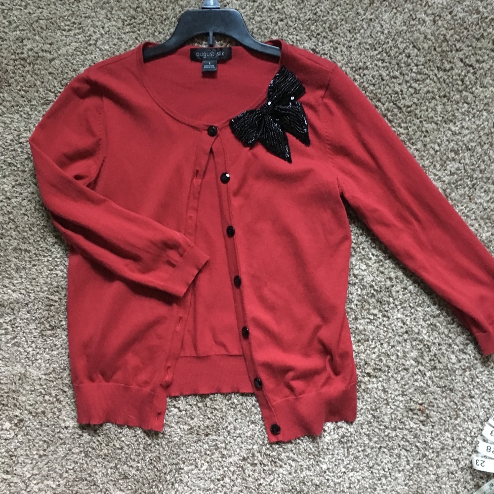 Beaded Bow Accent Button Up Cardi